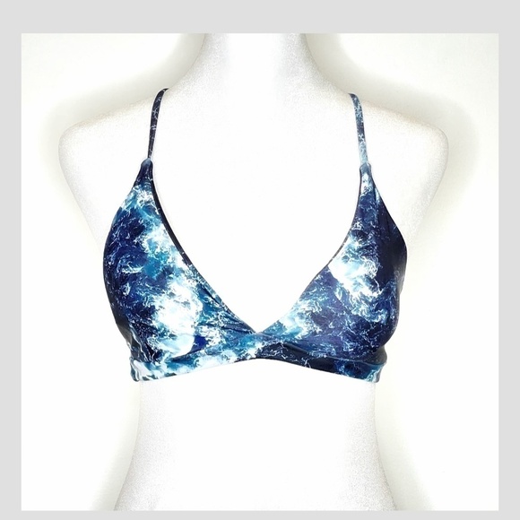 Zaful Bikini Swim Wear Swim Suit Top Blue Marble Print Lace Up Back Size 4 Small - Picture 2 of 6